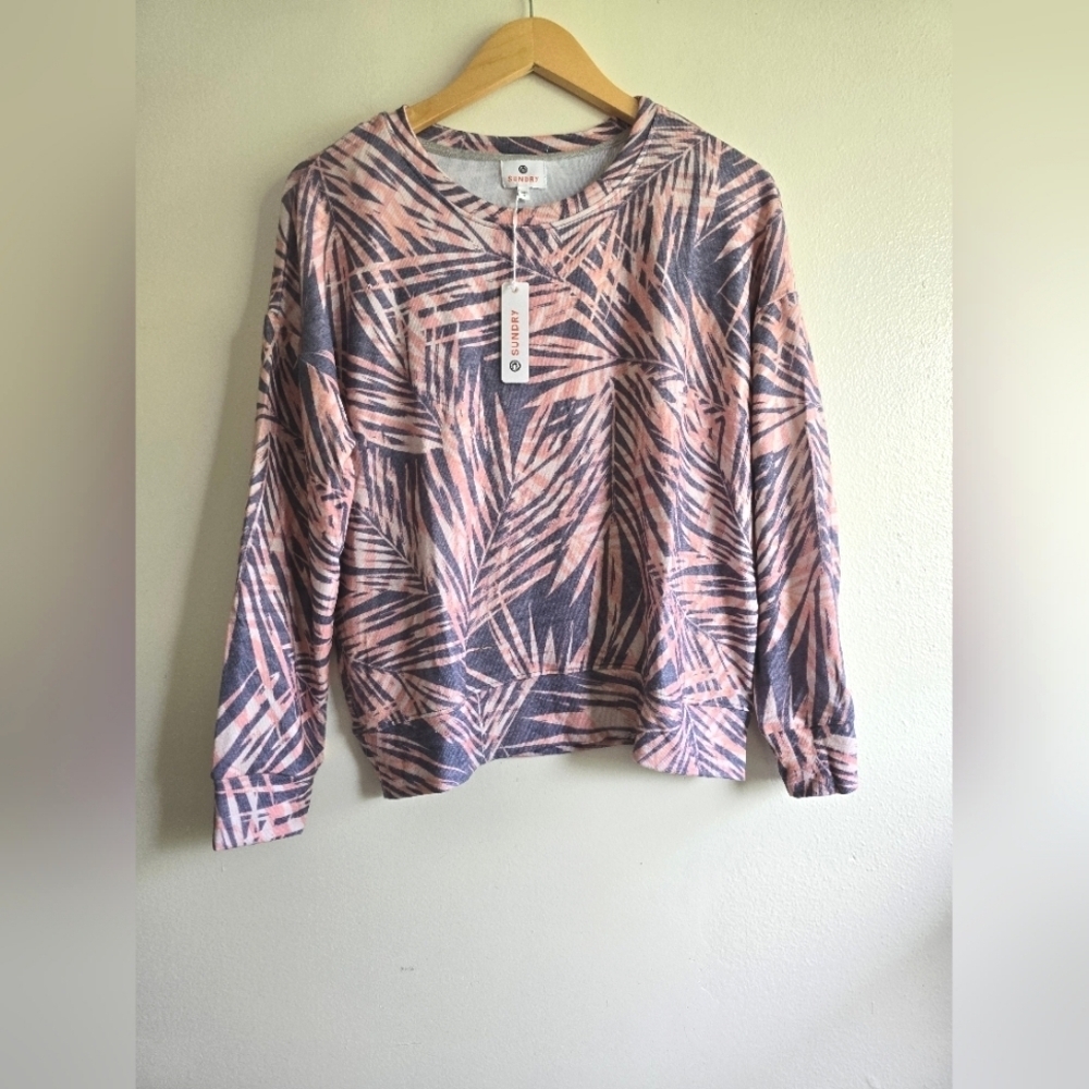 Sundry, Palms‎ Cozy Lightweight Pullover, Blue/Grey/Pink Peach, Size S - NWT! - Picture 15 of 16